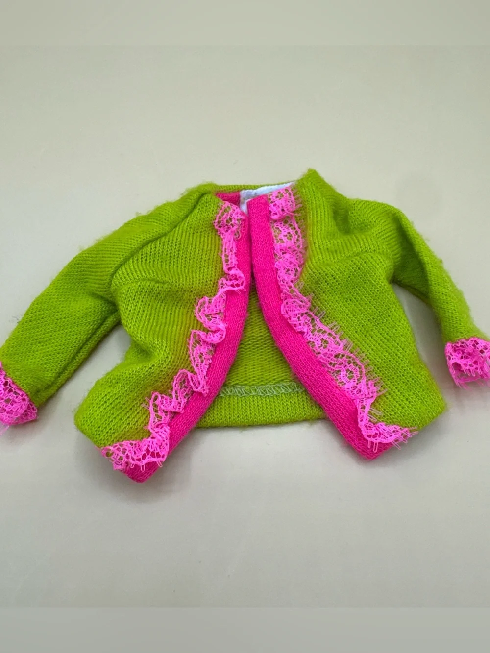 MATTEL BARBIE #1858 FANCY DANCY KNIT JACKET GREEN HOT PINK  doll clothes 1968